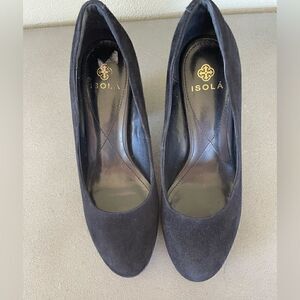 Isola Black Suede Chunky Heel Pumps Size 7.5